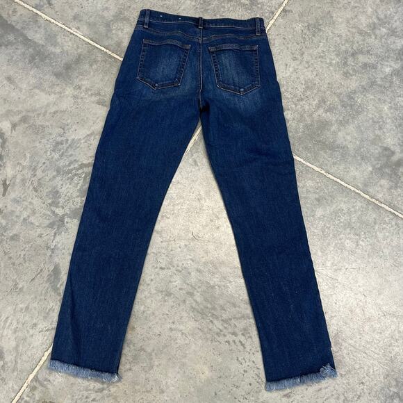 LOFT Outlet Women’s High Rise Straight Dark Wash Raw Hem Cropped 0 - Picture 5 of 10